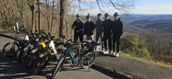 group rides in Pisgah Nationa Forest with greenway ebike rentals. Bring your own hitch and take Greenway ebikes on your next outing